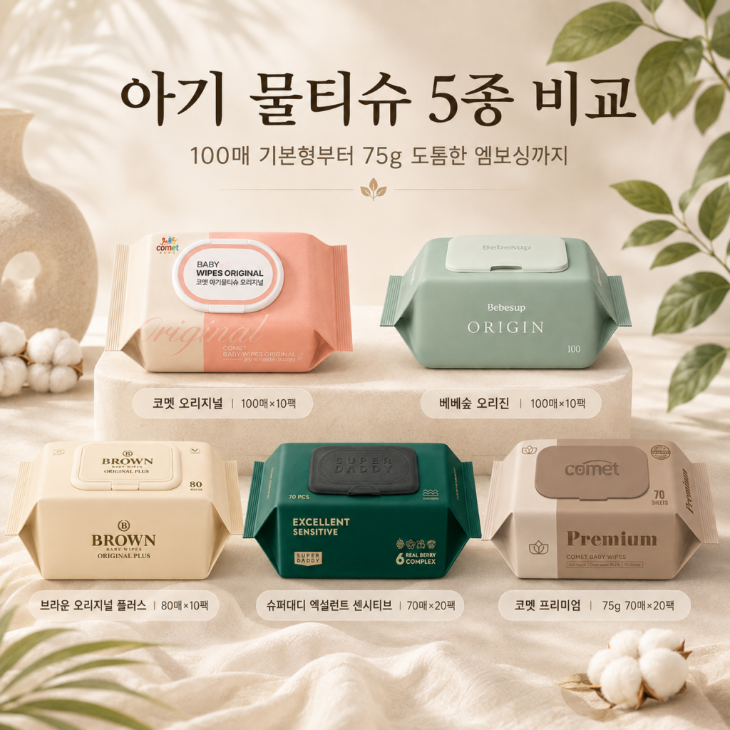 아기 물티슈 5종 비교 대표이미지
